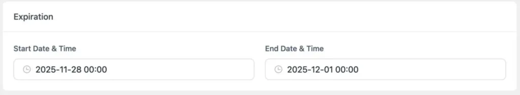set expiration date and time for coupon code 